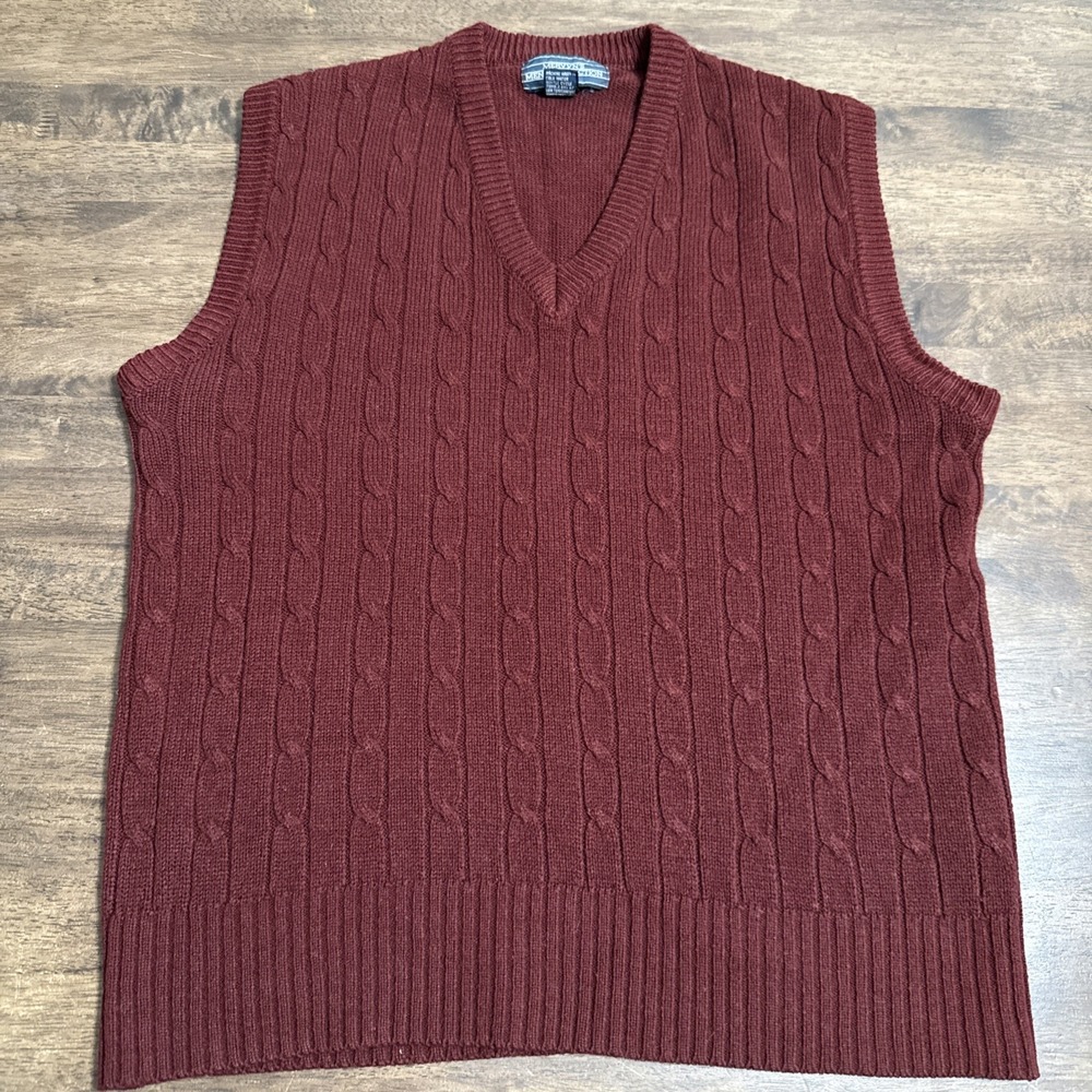 Vtg Mervyns Burgundy Cable Knit Sweater Vest Men's Grandpacore Cozy Preppy M Med